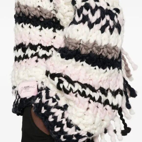 Ganni Striped Chunky Wool Roving Handknit Crewneck Chunky Sweater NEW Small - Picture 11 of 12